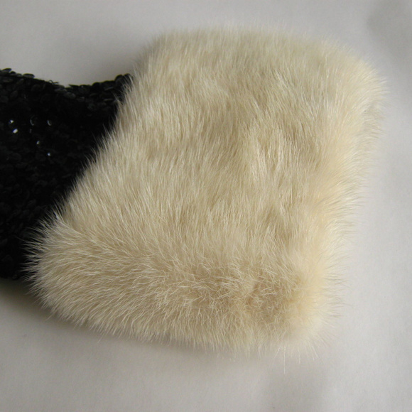 Vintage Black Sequin/fur Crop-Top 1970 Era-med/lrg - Picture 3 of 6